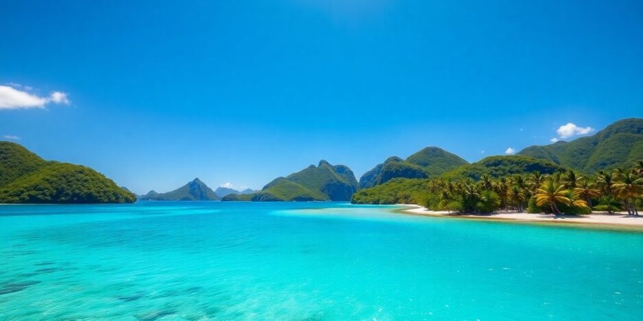 Tropical islands with clear waters and blue skies.