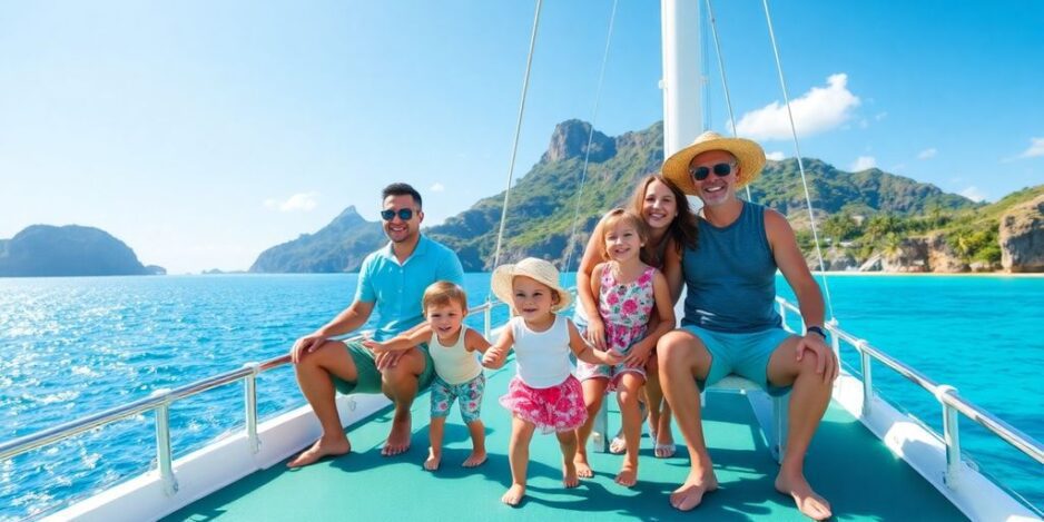 La famille profite d'une croisière pittoresque dans le Pacifique Sud.