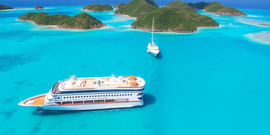 Paul Gauguin cruise ship in tropical waters.