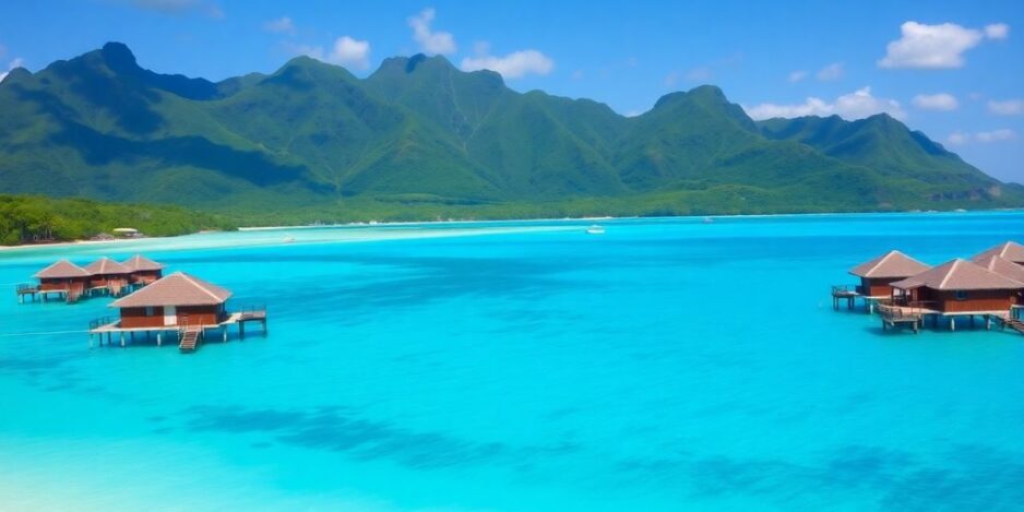 Eaux turquoise et bungalows sur pilotis à Bora Bora.