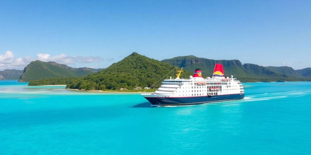 Navire de croisière Paul Gauguin dans les eaux tropicales.
