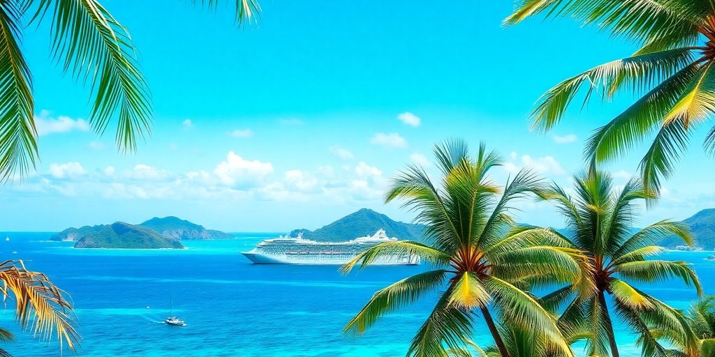Scène de croisière tropicale avec des eaux claires et des îles.