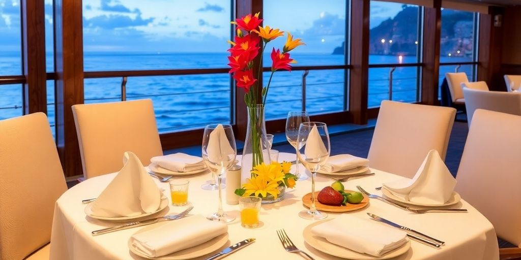 Table à manger élégante lors d'une croisière Paul Gauguin.