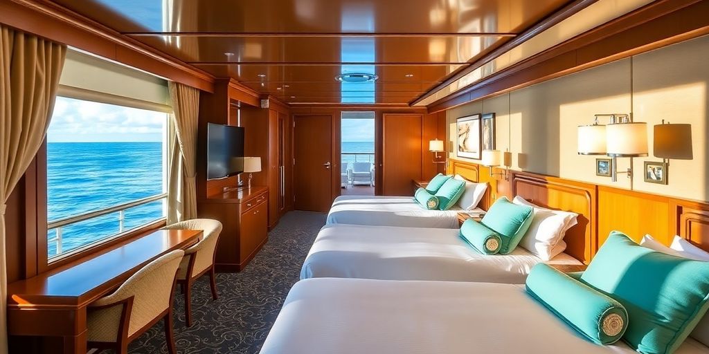 Intérieur de cabine luxueux sur une croisière Paul Gauguin.