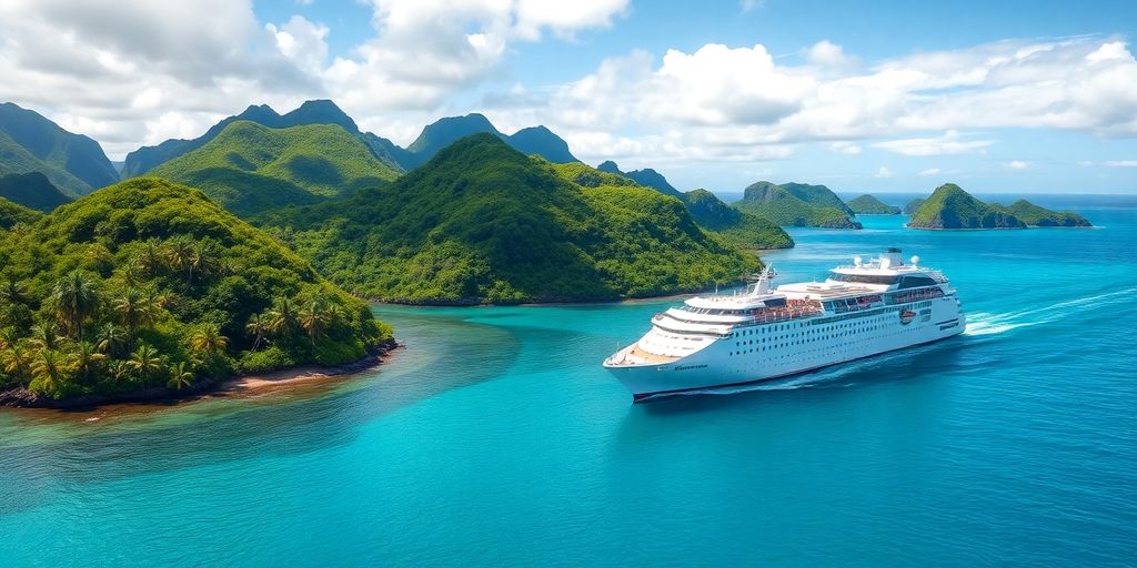 Paul Gauguin cruise ship in the South Pacific waters.