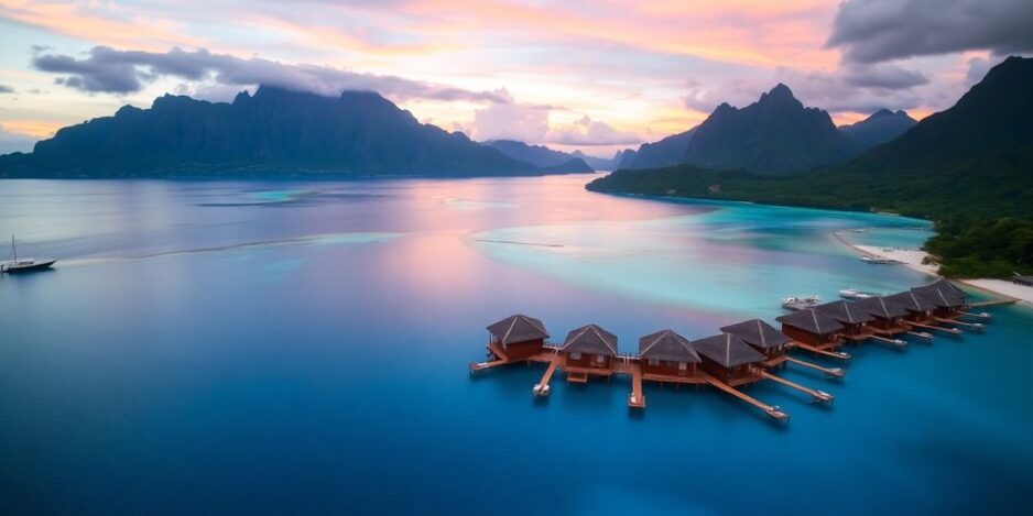 Montagnes luxuriantes et lagons turquoise de Tahiti et Bora Bora.