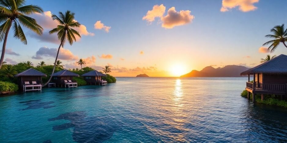 Tropischer Rückzugsort mit privaten Bungalows und Sonnenuntergangsblick.
