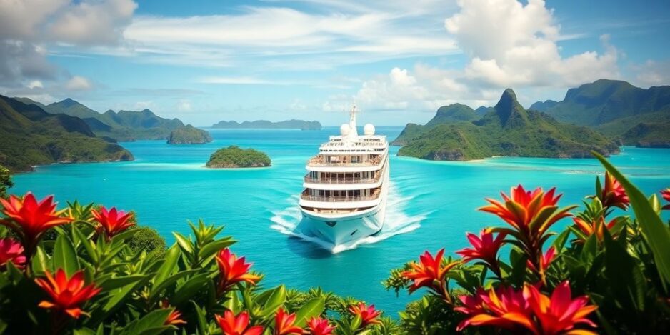 Paul Gauguin cruise ship in the South Pacific waters.