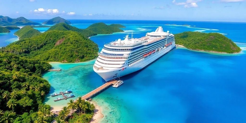 Paul Gauguin cruise ship in tropical paradise.