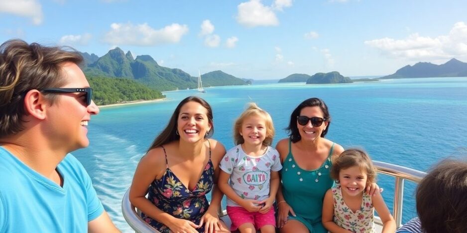 Famille profitant d'une croisière dans le magnifique Pacifique Sud.