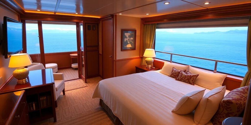 Intérieur de cabine élégant sur une croisière Paul Gauguin.