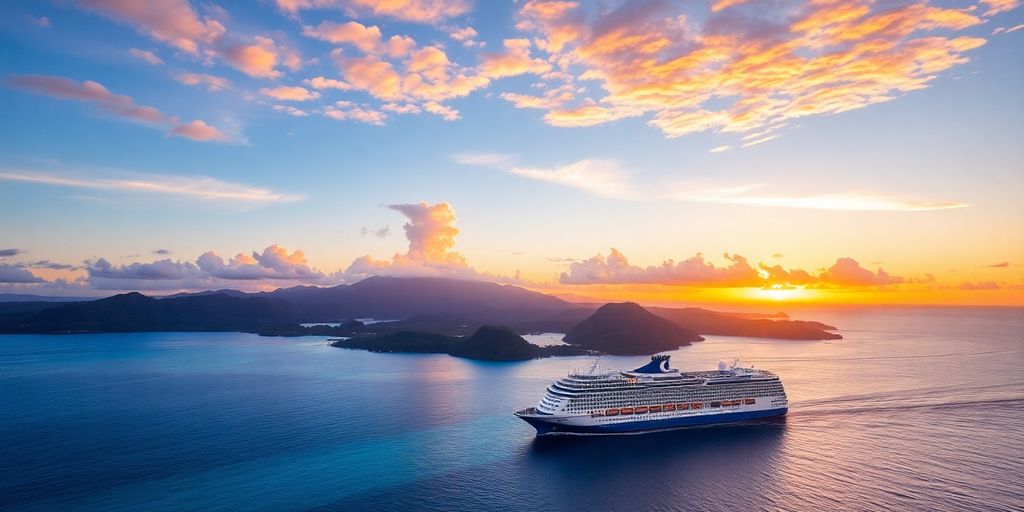 Cruise ship sailing in the beautiful waters of Tahiti.