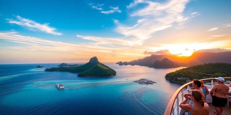 Îles tropicales avec des eaux claires et une végétation luxuriante.