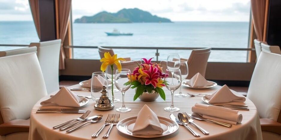 Elegant dining table on a Paul Gauguin cruise.