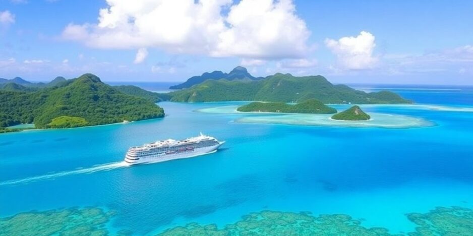 Petit bateau sur des eaux turquoise près des îles luxuriantes de Tahiti.