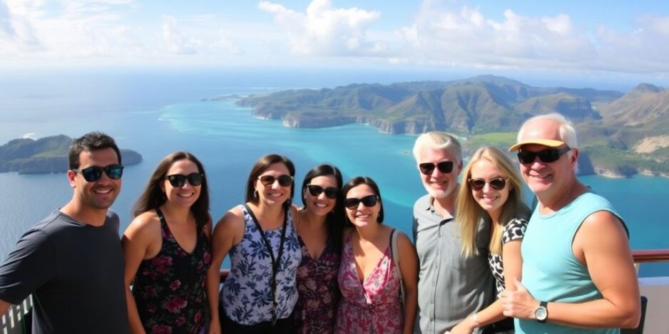 Groupe profitant ensemble d'une aventure de croisière tropicale.