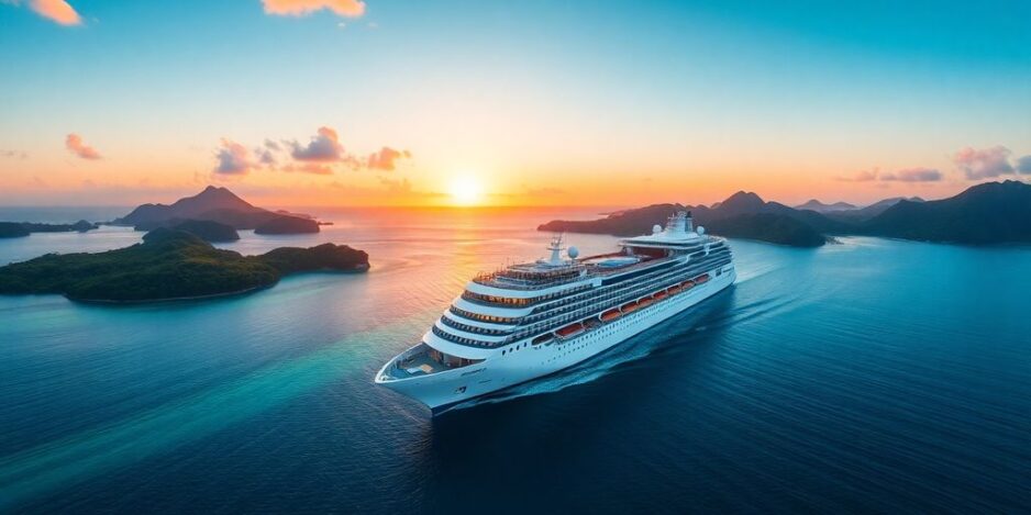 Navire de croisière luxueux dans les eaux turquoise de Tahiti.