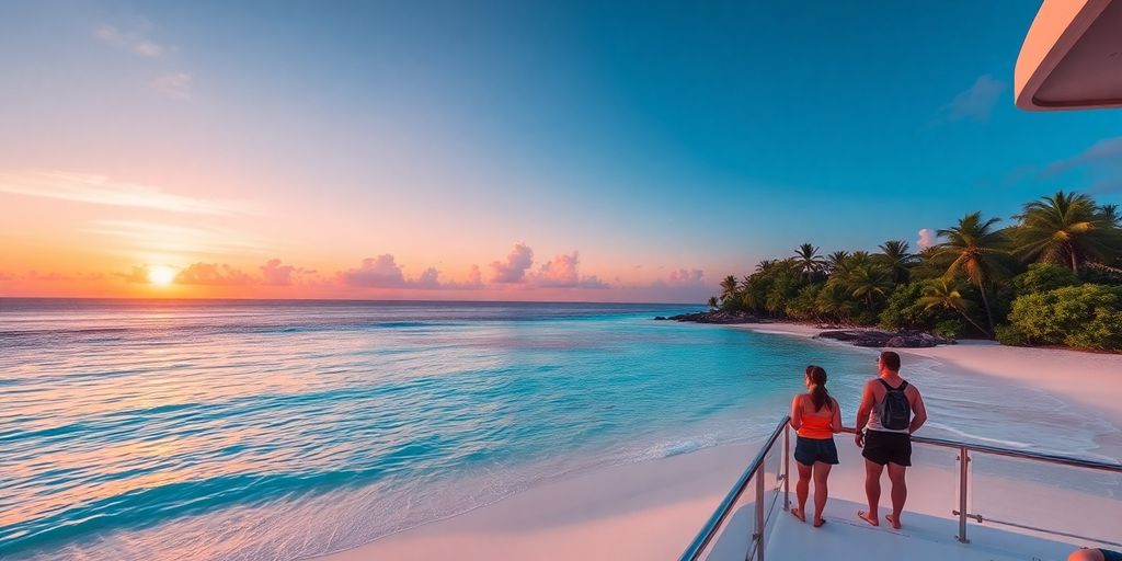 Abgeschiedener Strand bei Sonnenuntergang, perfekt für romantische Ausflüge.