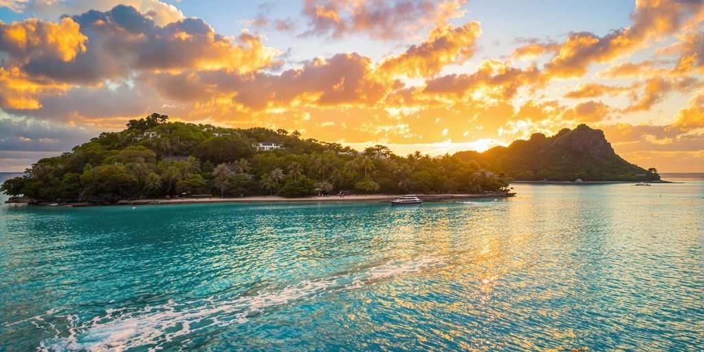 Croisière tropicale avec des îles luxuriantes et des eaux turquoise.