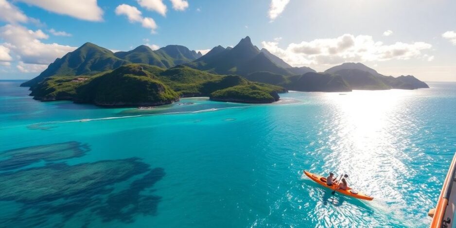 Croisière dans le Pacifique Sud avec des eaux turquoise et des îles luxuriantes.