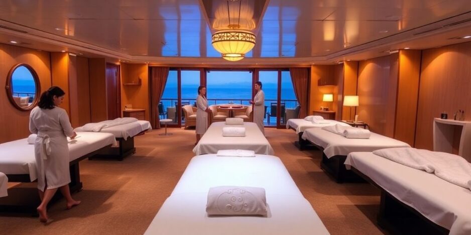 Relaxing spa scene on a luxury cruise ship.