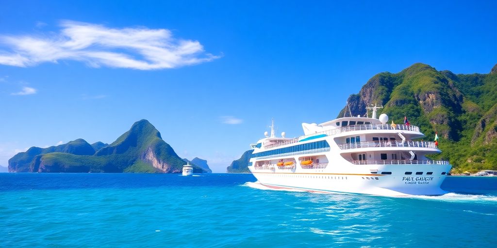 Paul Gauguin cruise ship in the South Pacific waters.