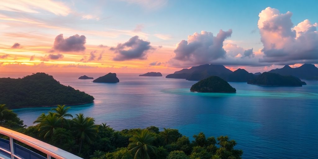 Tropical sunset view from a Paul Gauguin Cruise.