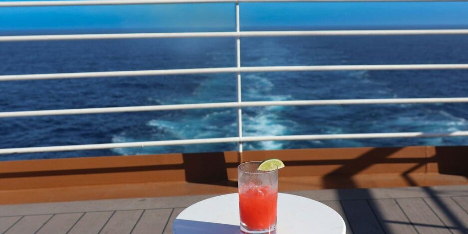 a drink on a table on a cruise ship